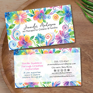 Whimsical watercolor floral art business card