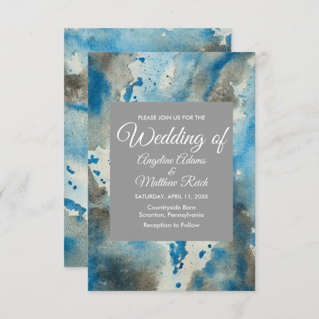 Whimsical Watercolor Floral Blue Modern Invitation (Front/Back)