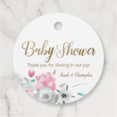 Whimsical Watercolor floral Custom Baby shower Favour Tags (Back)