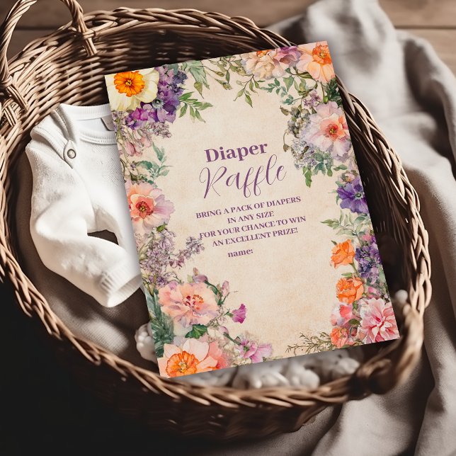 Whimsical Watercolor Floral  Diapper Raffle Enclosure Card (Creator Uploaded)