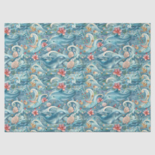 Whimsical Watercolor Floral Dolphins Decoupage Tissue Paper
