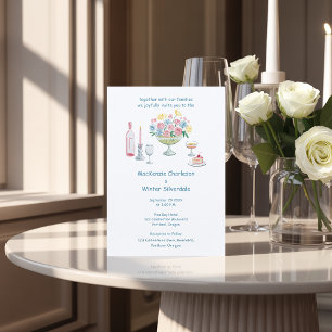 Whimsical Watercolor Floral & Drinks Wedding Invitation