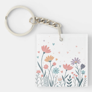 Whimsical Watercolor Floral Keychain