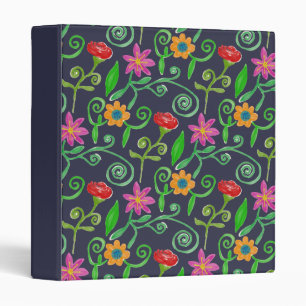 Whimsical Watercolor Floral Navy Blue Binder