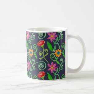 Whimsical Watercolor Floral Navy Blue Coffee Mug