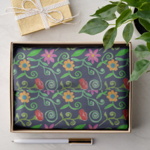 Whimsical Watercolor Floral Navy Blue Tissue Paper