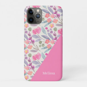 Whimsical Watercolor Floral Pink Personalized iPhone 11 Pro Case