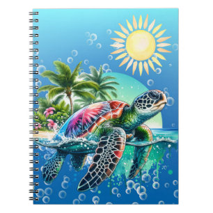 Whimsical Watercolor Floral Sea Turtle Notebook