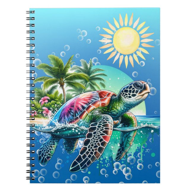 Whimsical Watercolor Floral Sea Turtle Notebook (Front)
