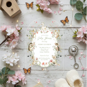Whimsical Watercolor Floral Woodland Baby Shower Acrylic Invitations