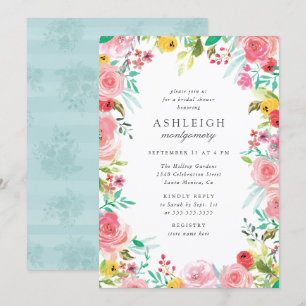 Whimsical Watercolor Floral Wreath Bridal Shower Invitation