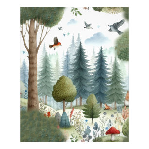 Whimsical Watercolor Forest Animal Kids Nursery Photo Print