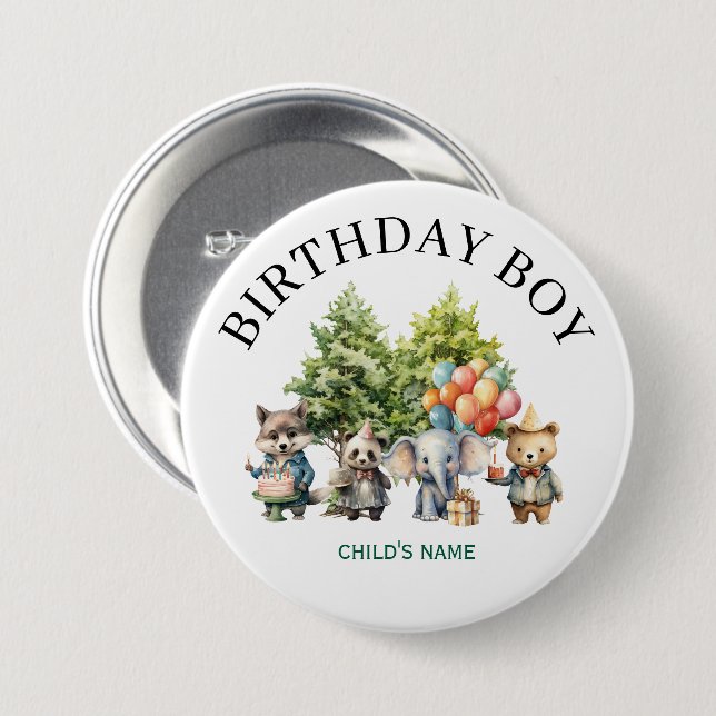Whimsical Watercolor Forest Birthday 3 Inch Round Button (Front & Back)