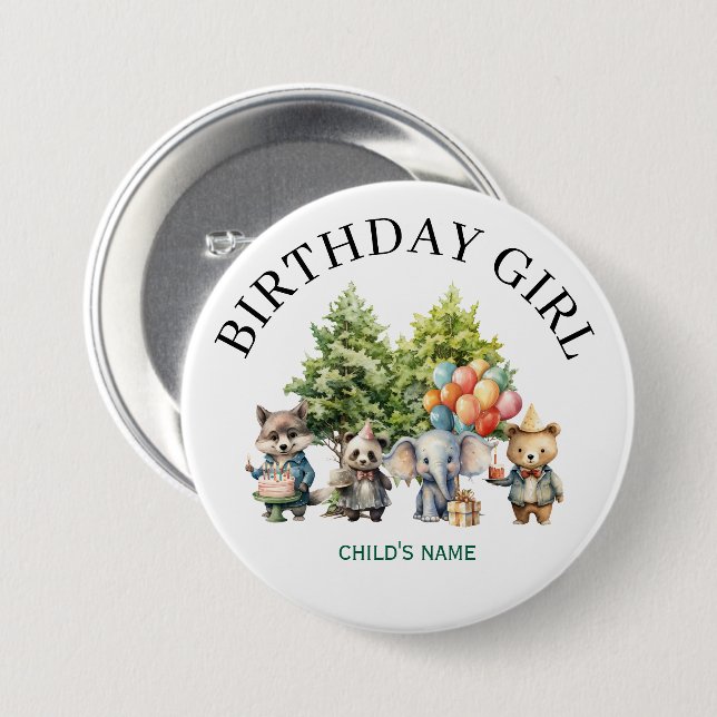 Whimsical Watercolor Forest Birthday 3 Inch Round Button (Front & Back)