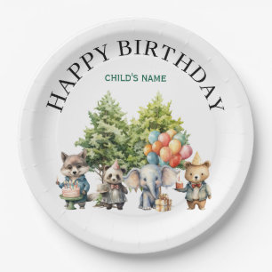 Whimsical Watercolor Forest Birthday Paper Plate
