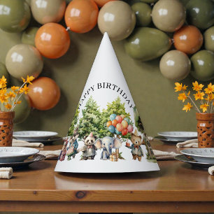 Whimsical Watercolor Forest Birthday Party Hat