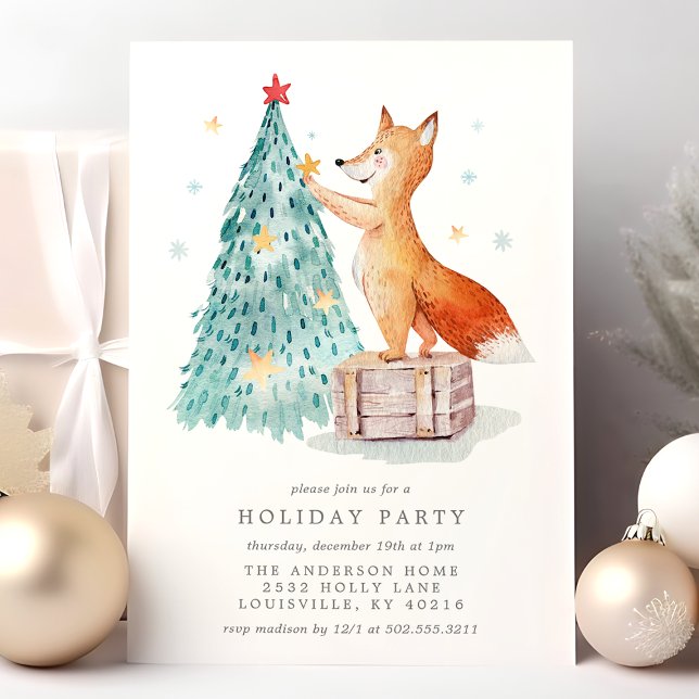 Whimsical Watercolor Fox Christmas Forest Holiday  Invitation (Creator Uploaded)