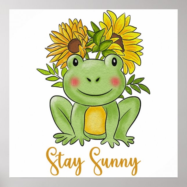 Whimsical Watercolor Frog And Sunflowers  Poster (Front)