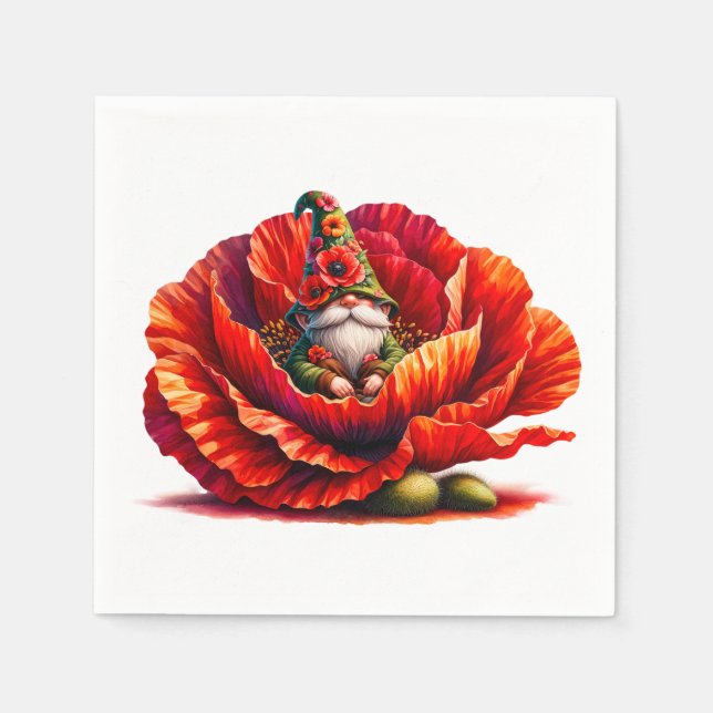 Whimsical Watercolor Garden Gnome Napkin (Front)