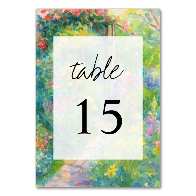 Whimsical Watercolor Garden Themed Wedding  Table Number (Front)