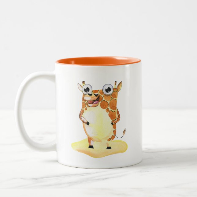 Whimsical Watercolor Giraffe Collectable Two-Tone Coffee Mug (Left)