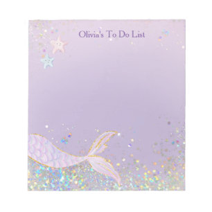 Whimsical Watercolor Glitter Mermaid Tail Notepad
