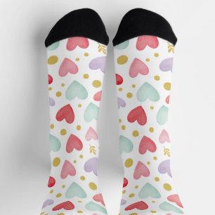 Whimsical Watercolor Heart & Gold Dust Socks