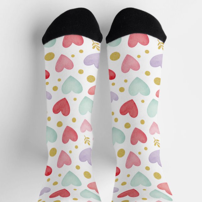 Whimsical Watercolor Heart & Gold Dust Socks (Top)