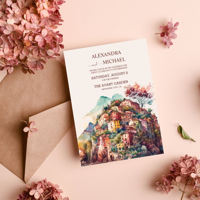 Whimsical Watercolor Italian Desitnation Wedding Invitation (Creator Uploaded)