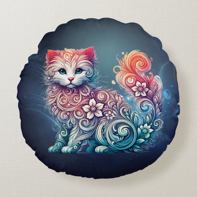 Whimsical Watercolor Kitten Pillow (Front)
