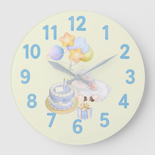 Whimsical Watercolor Lamb Wall Clock  (Front)