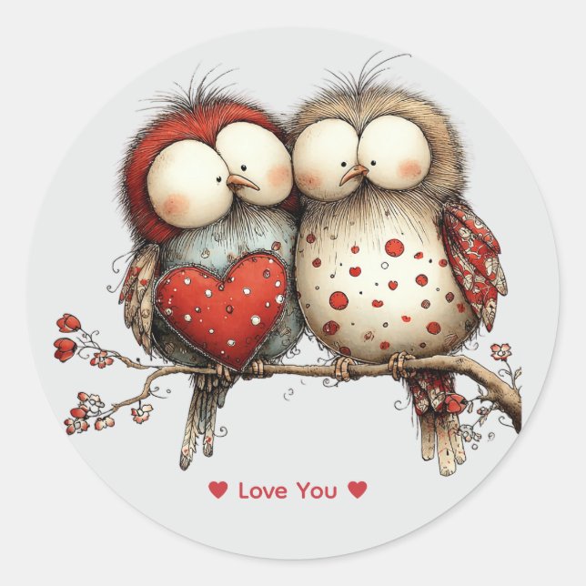 Whimsical Watercolor Love Birds Sticker (Devant)