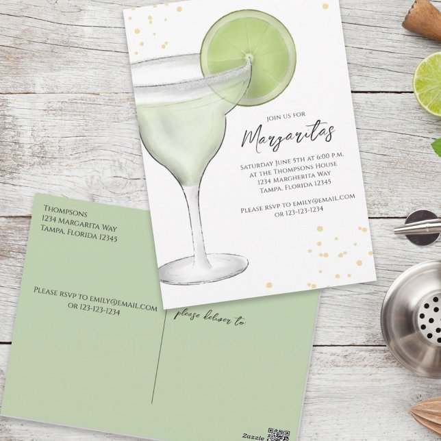 Whimsical Watercolor Margarita Lime Calligraphy Postcard (Creator Uploaded)