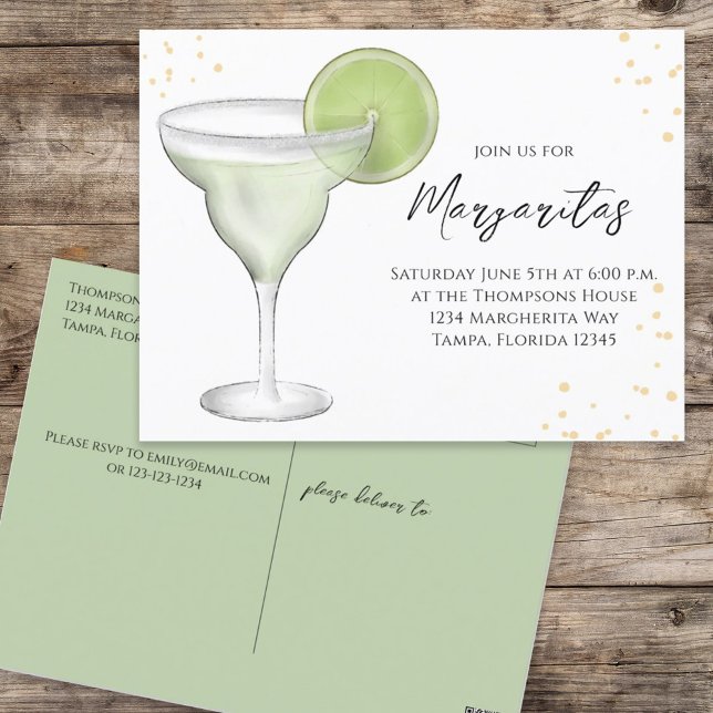 Whimsical Watercolor Margarita Lime Calligraphy  Postcard (Creator Uploaded)