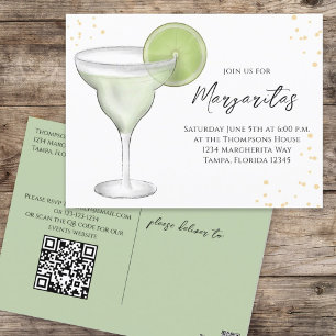 Whimsical Watercolor Margarita QR Code Website Postcard