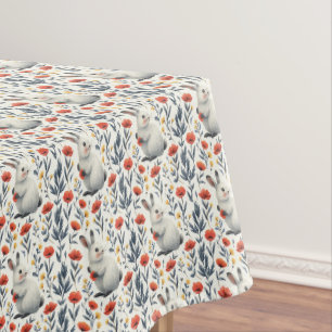 Whimsical Watercolor Meadow Easter Bunny  Tablecloth