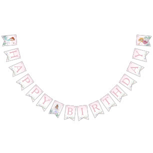 Whimsical Watercolor Mermaid Birthday Party Bunting Flags