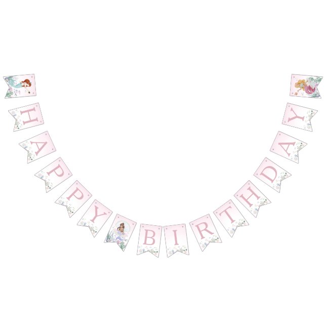 Whimsical Watercolor Mermaid Birthday Party Bunting Flags (All)