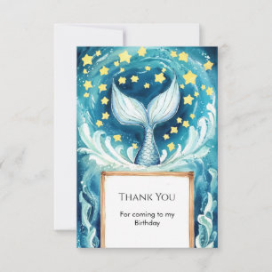 Whimsical Watercolor Mermaid Birthday Thank You Card