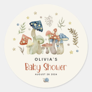Whimsical Watercolor Mushroom Baby Shower  Classic Round Sticker
