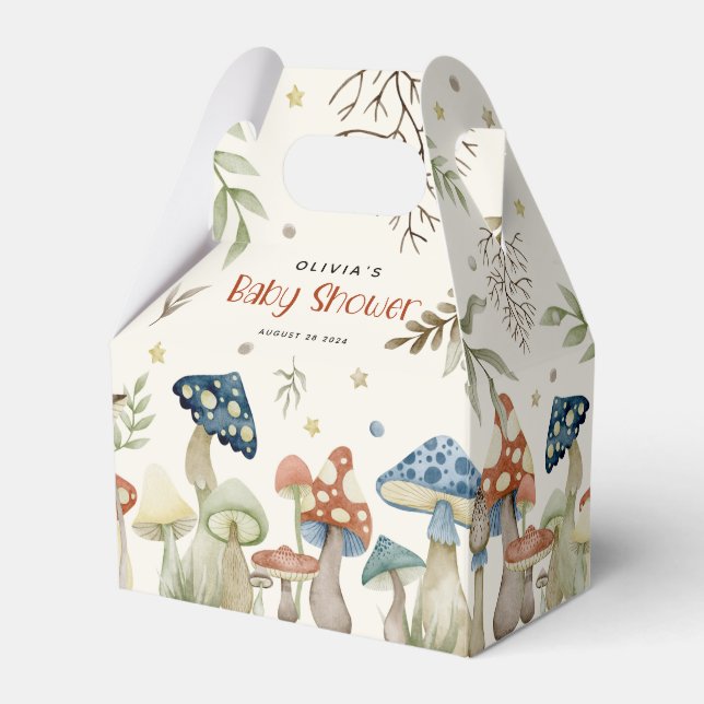 Whimsical Watercolor Mushroom Baby Shower  Favor Box (Front Side)