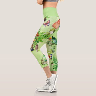 Whimsical Watercolor Mushroom Garden Capri Leggings
