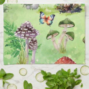 Whimsical Watercolor Mushroom Garden Kitchen Towel