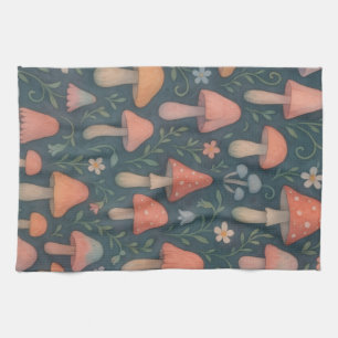 Whimsical Watercolor Mushroom Pattern Kitchen Towel