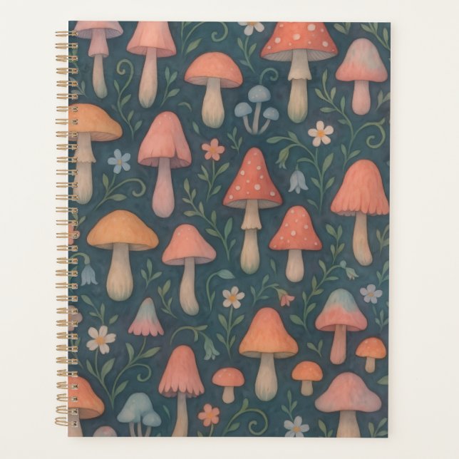 Whimsical Watercolor Mushroom Pattern Planner (Front)