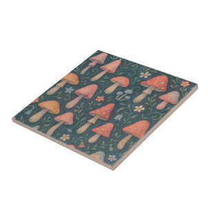 Whimsical Watercolor Mushroom Pattern Tile