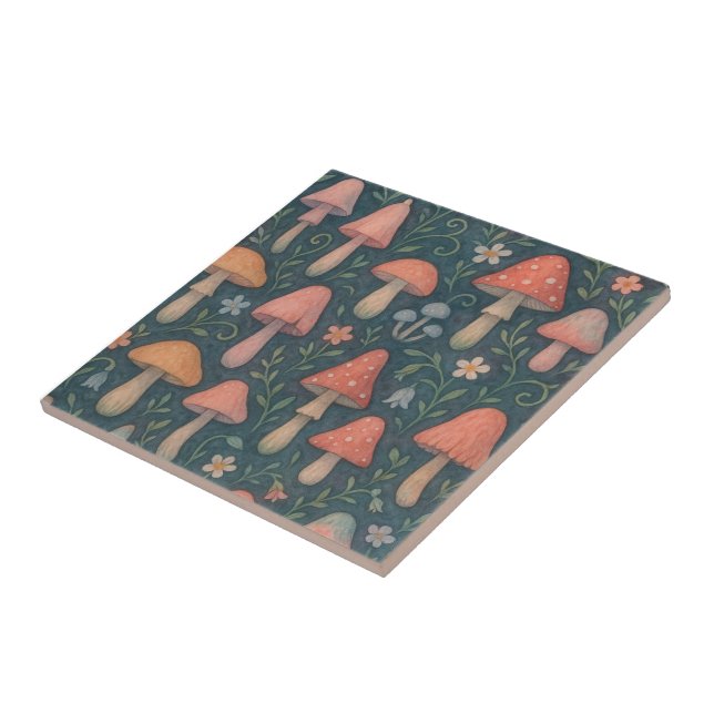 Whimsical Watercolor Mushroom Pattern Tile (Side)