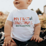 Whimsical Watercolor My First Christmas Name  Baby Baby T-Shirt<br><div class="desc">beautiful watercolor hand lettered my first Christmas and pine tree illustration kids t-shirt. Customizable!</div>