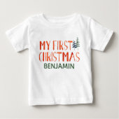 Whimsical Watercolor My First Christmas Name  Baby Baby T-Shirt (Front)