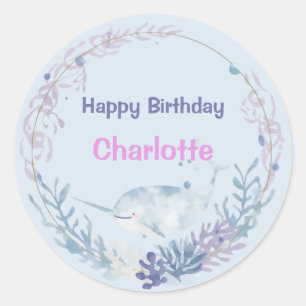 Whimsical Watercolor Narwhal fish Unicorn of the Classic Round Sticker